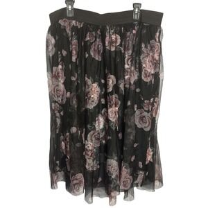 Torrid Womens Skirt 2 Black Floral Mesh Double Lined Tulle Flare Fairygoth Sheer